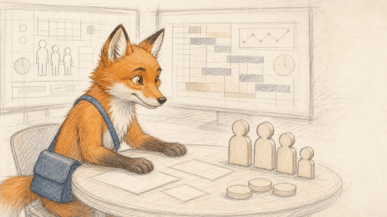 Dart weighs family timing pieces and abstract schedule signals in a warm colored-pencil sketch.
